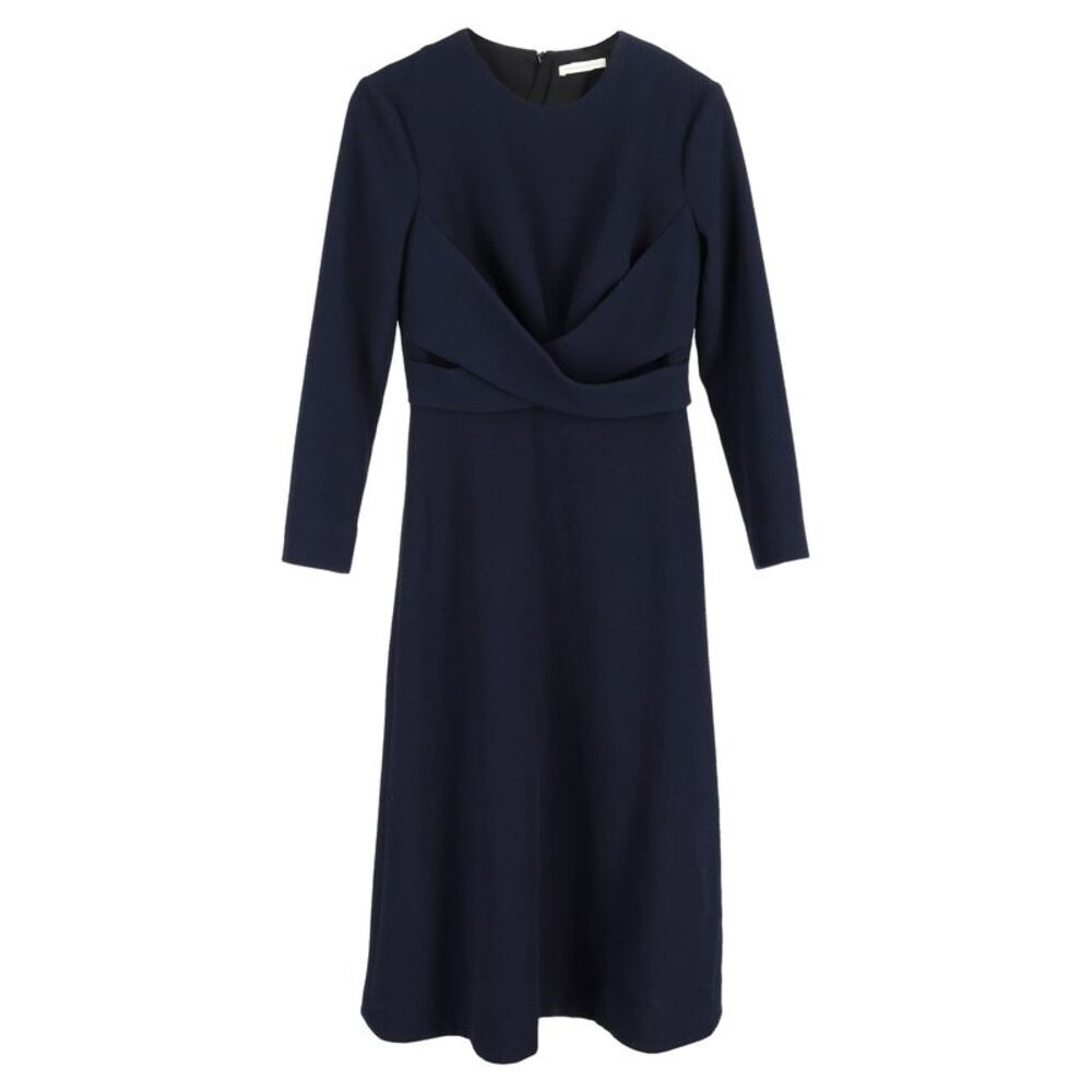 Emilia Wickstead Elta Wrap-Effect Midi Dress in Navy Blue UK size 10=US 6